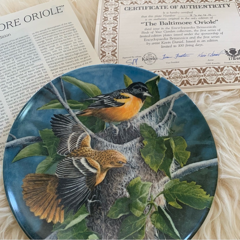 Baltimore Oriole plate by Knowles